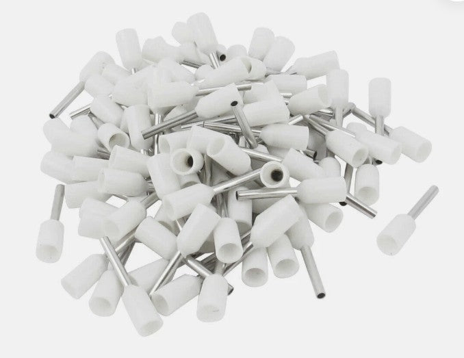 100Pcs CE005008 22AWG Insulated Ferrule, White Cord End Terminal Connector – Wire Bootlace Crimp Ends